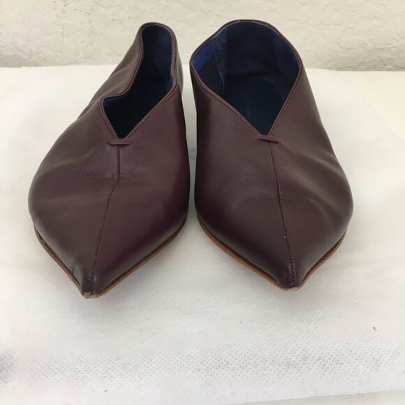 CELINE Authentic Peep Toe Flats Womens 35.5 Made in Italy Burgundy Soft Leather - Picture 3 of 13